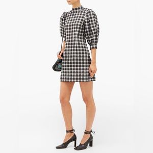 GANNI Puff-sleeve Gingham Mini Dress, US 8